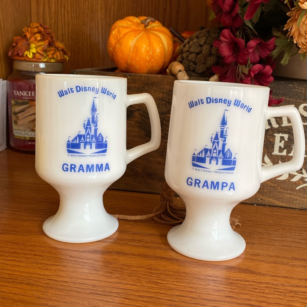 Walt Disney World Vintage “Gramma, Grampa” Milk Glass Mugs